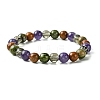 Synthetic Smoky Quartz & Natural Unakite & Amethyst & Red Jasper Round Beaded Stretch Bracelets BJEW-JB10910-07-1