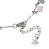 201 Stainless Steel Moon Star & Natural Dyed Malaysia Jade Round Charm Brass Bar Link Chain Anklets AJEW-AN00732-01-5
