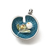 Brass Teal Enamel Leaf Pendants KK-K398-13P-1