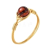 Copper Wired Natural Amber Finger Rings for Women RJEW-JR01052-02-3