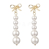 Shell Pearl Bowknot with Round Tassel Stud Earrings EJEW-JE06849-2
