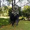 Natural Tourmaline Woven Web/Net with Feather Pendant Decorations PW-WG69741-08-1