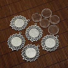 25mm Clear Domed Glass Cabochon Cover and Alloy Flower Blank Settings for DIY Portrait Pendant Making DIY-X0141-AS-NR