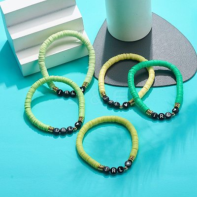 5Pcs 5 Color Polymer Clay Disc Surfer Stretch Bracelets Set BJEW-JB08801-1