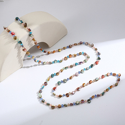 Bohemian Style Dyed Natural Shell Nuggets Beaded Long Necklaces for Women FS-WGE022A-01-1