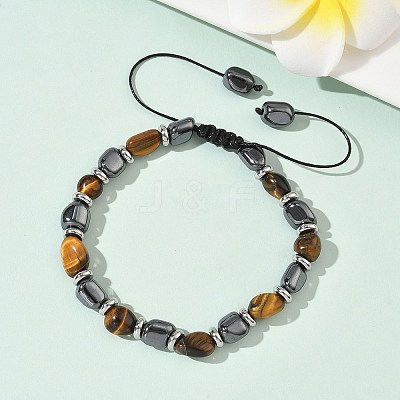 Natural Tiger Eye
& Non-magnetic Synthetic Hematite Beaded Braided Bead Bracelets for Men Women BJEW-Z148-08P-04-1
