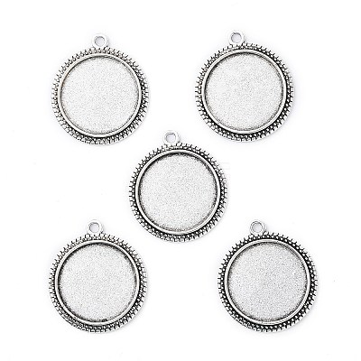 Tibetan Style Alloy Flat Round Pendant Cabochon Settings LS-TIBEP-M022-34AS-1