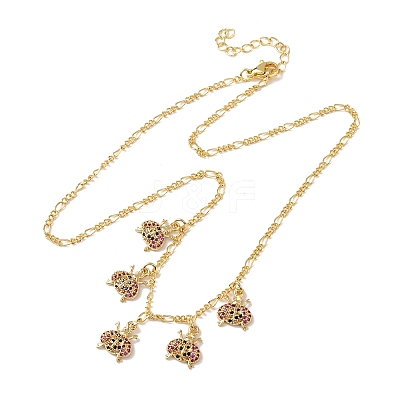 Brass Micro Pave Colorful Cubic Zirconia Ladybug Pendant Necklaces NJEW-A071-08G-1