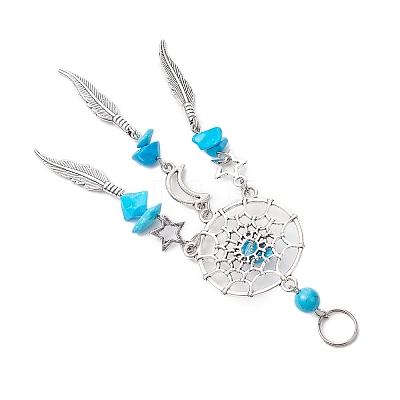 6Pcs 6 Styles Natural & Synthetic Mixed Gemstone & Alloy Woven Web/Net with Feather Big Pendants PALLOY-JF03443-1