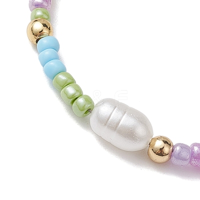 Adjustable Glass Seed Beads & Imitation Pearl Braided Bead Bracelets for Women BJEW-JB10542-1