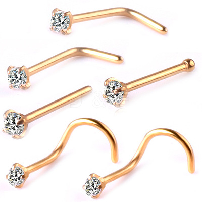 6Pcs 6 Style Clear Cubic Zirconia Nose Studs AJEW-PW0005-21G-1