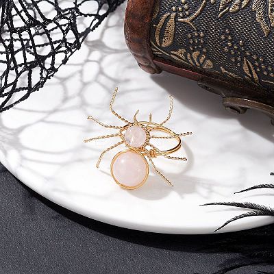 Natural Rose Quartz Beaded Finger Rings RJEW-TA00210-04-1