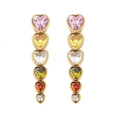 304 Stainless Steel Colorful Cubic Zirconia Tassel Stud Earrings EJEW-Z094-01G-G-1