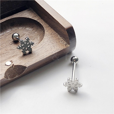 316L Surgical Stainless Steel Snowflake Straight Barbell 15 Gauge Piercing Tongue Rings for Women Men FS-WGAECD9-01-1