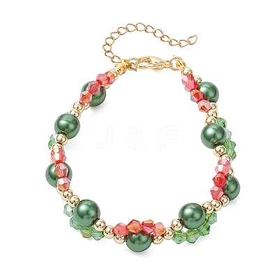 Christmas Glass & Baking Paint Pearlized Glass Pearl Round Beaded Bracelets for Women BJEW-JB12441-01-1