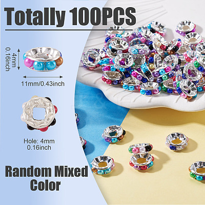 100Pcs Plastic Glass Rhinestone European Beads KY-TADJ0001-02-1
