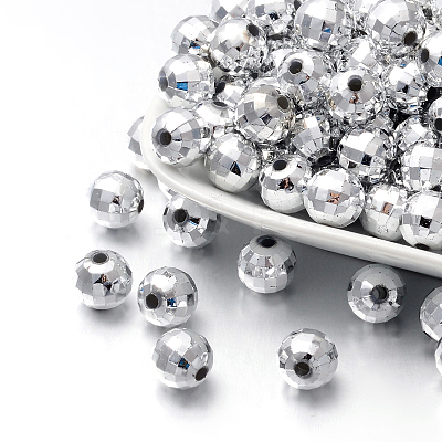 Faceted Round Plated Acrylic Beads PACR-L001-10mm-S-1