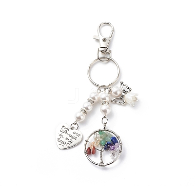 Chakra Tree Of Life Natural/Synthetic Mixed Stone Pendant Keychain KEYC-JKC00397-1