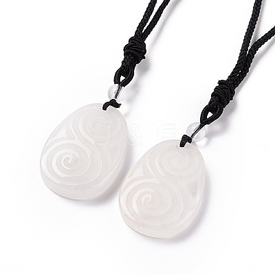 Adjustable Natural Quartz Crystal Teardrop with Spiral Pendant Necklace with Nylon Cord for Women NJEW-L171-04F-1