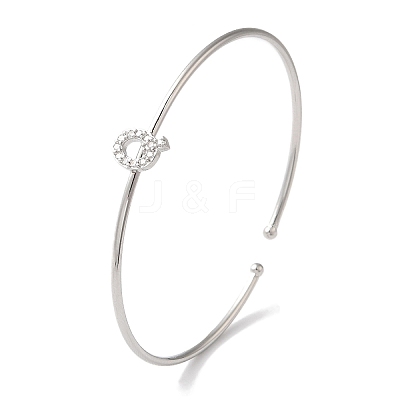Rack Plating Brass Micro Pave Clear Cubic Zirconia Letter Open Cuff Bangles BJEW-A018-01P-Q-1