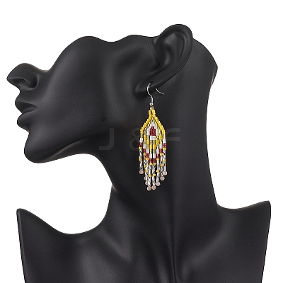 Natural Sunstone Rhombus Dangle Earrings EJEW-MZ00567-07-1