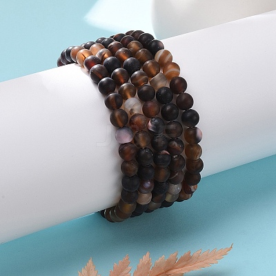 Natural Banded Agate/Striped Agate Bead Stretch Bracelets X-BJEW-K212-A-003-1