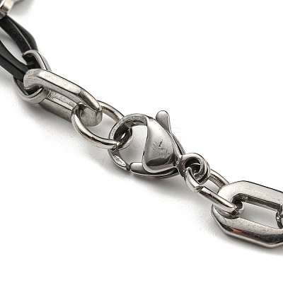 Non-Tarnish Two Tone 201 Stainless Steel Oval & Rhombus Link Chain Bracelet BJEW-B078-46BP-1