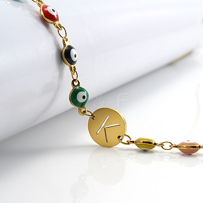 Colorful 304 Stainless Steel & Evil Eye Enamel Flat Round Link Bracelets FS-WGB13F5-11-1