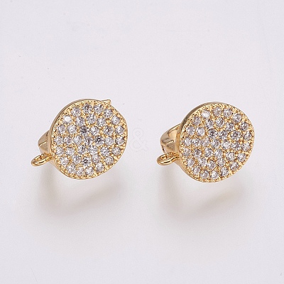 Brass Micro Pave Cubic Zirconia Hoop Earring Findings with Latch Back Closure X-ZIRC-K075-24G-1