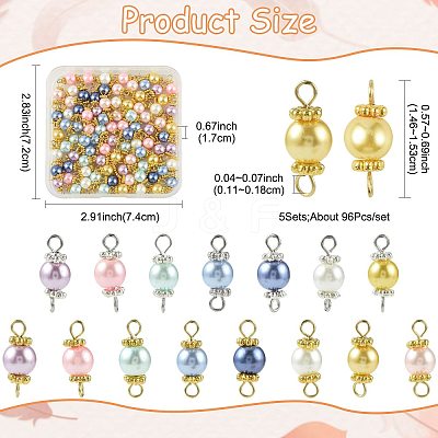 96Pcs 2 Style Glass Pearl Connector Charms PALLOY-FS00064-1