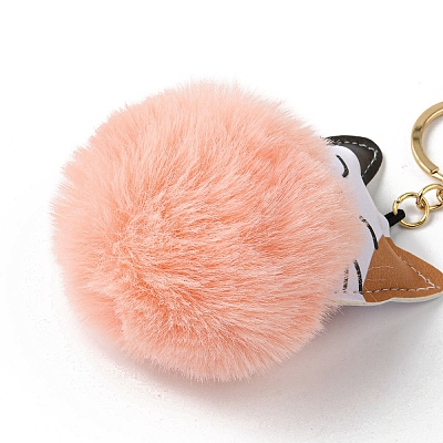 Imitation Rex Rabbit Fur Ball & PU Leather Cat Pendant Keychain X1-KEYC-K018-05KCG-02-1