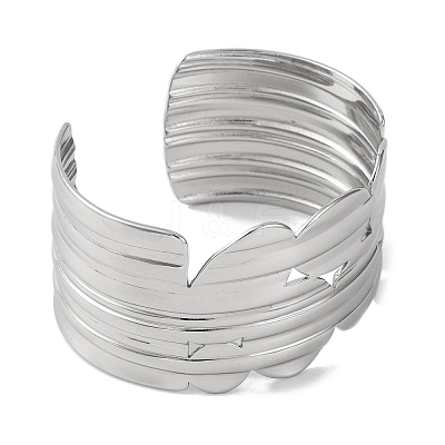 Grooved Wide 304 Stainless Steel Cuff Bangles for Women BJEW-B104-22P-1