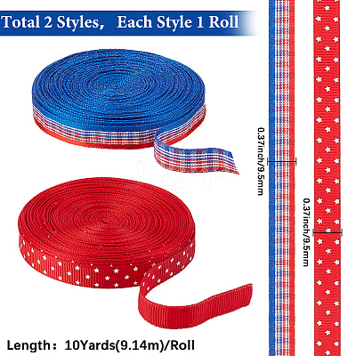2 Rolls 2 Styles Independence Day Themes Polyester Ribbon OCOR-GF0004-50A-1