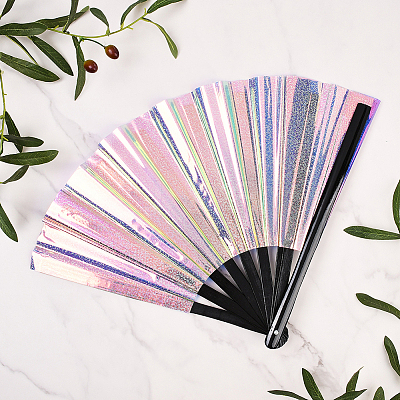 1Pc Bamboo with Oxford Fabric Glitter Powder Folding Fans AJEW-SP0003-77D-1