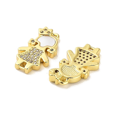 Brass Micro Pave Clear Cubic Zirconia Princess Connector Charms KK-K365-15A-G-1