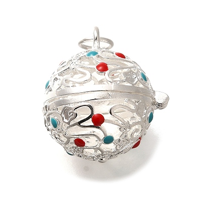 Rack Plating Brass Enamel Bead Cage Pendants KK-M313-11S-02-1