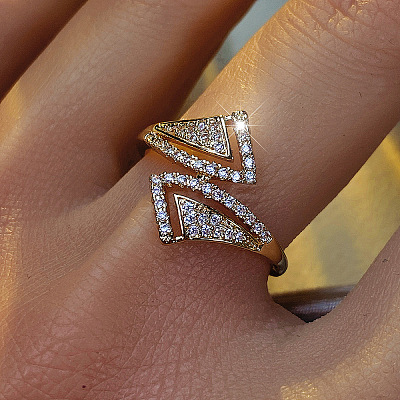 Brass Micro Pave Clear Cubic Zirconia Cuff Open Rings WGDB0C2-02-1