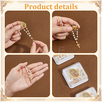 12Pcs Oval with Our Lady of Guadalupe & Goddess Cross Rosary Alloy & ABS Hanging Chian Brooch JEWB-GA0001-48-1