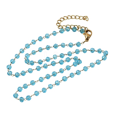 304 Stainless Steel with Glass Faceted Rondelle Bead Handmade Link Chain Birth Stone Necklaces for Women NJEW-G195-01G-10-1