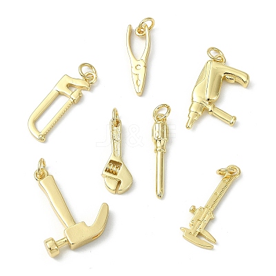 14Pcs 7 Styles Rack Plating Brass Pendants KK-CJ0003-27-1