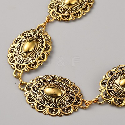 Tibetan Style Zinc Alloy Embossed Oval Link Waist Belly Chains AJEW-WH0063-570AG-1