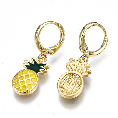 Brass Enamel Huggie Hoop Earrings EJEW-T014-24G-NF-1