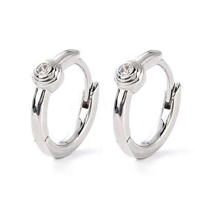 Rose Clear Cubic Zirconia Small Hoop Earring for Her EJEW-C002-08P-RS-1