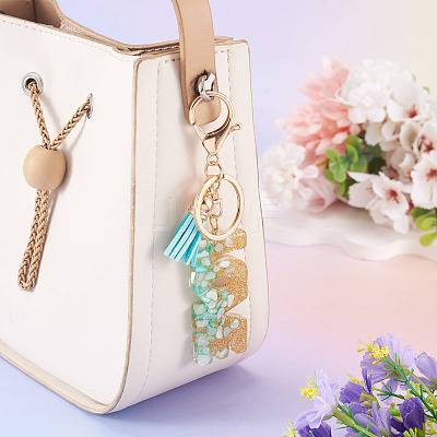 Alloy & Resin Tassel Keychainss AJEW-TADJ0001-20G-04-1