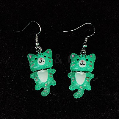 Iron Transparent Resin Cat Shape Dangle Earrings EJEW-JE06379-1