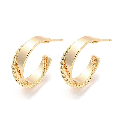 Brass Ring Stud Earrings EJEW-K264-08G-1