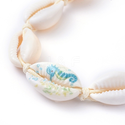 Adjustable Printed Cowrie Shell Braided Bead Bracelets BJEW-JB05154-01-1