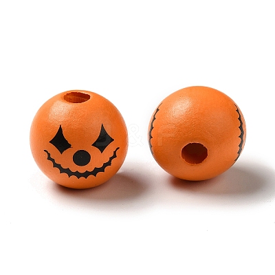 Printed Round Wood European Beads WOOD-M006-04-1