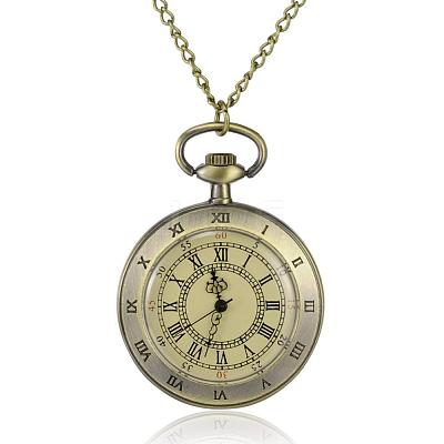Flat Round Alloy Quartz Pocket Watches WACH-N039-07AB-1