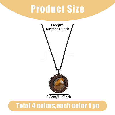 4Pcs 4 Styles Natural & Synthetic Mixed Stone & Wood Flower Pendant Necklaces Set with Adjustable Nylon Cords NJEW-FI0001-42-1
